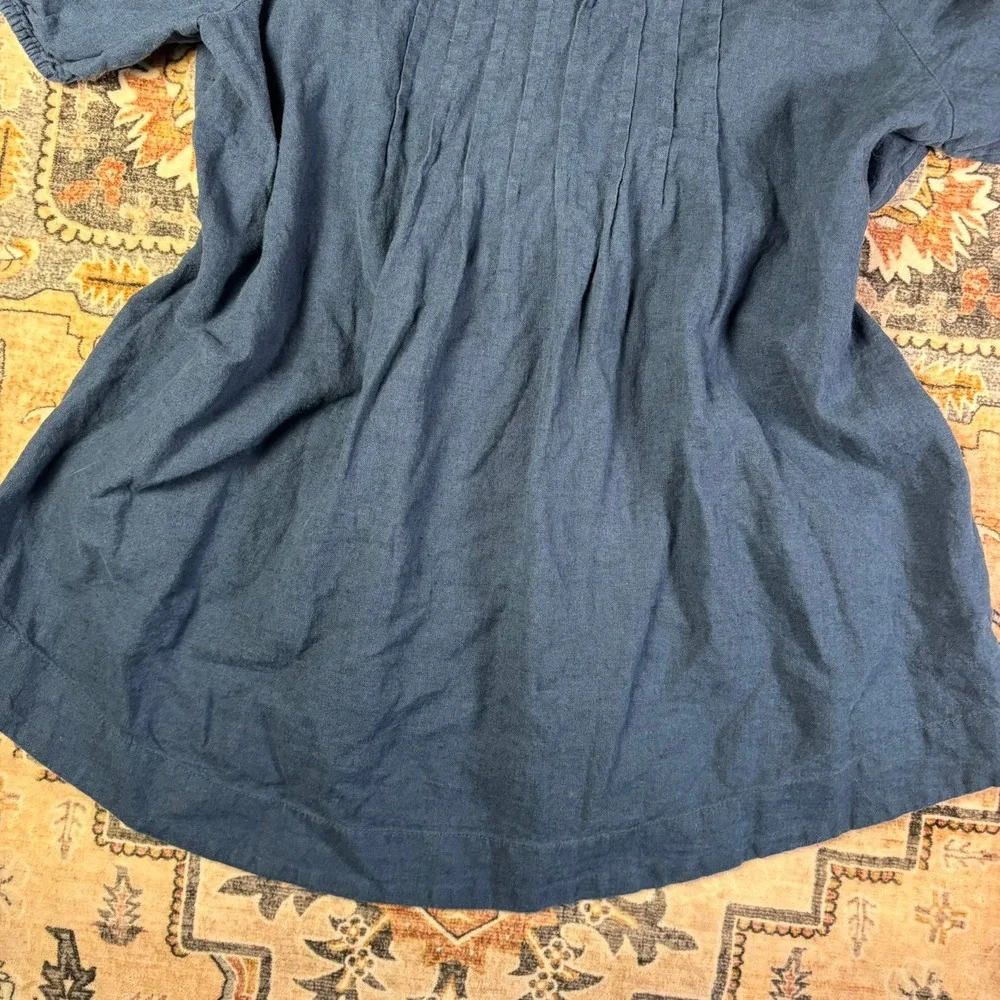 Free-est Free People Navy Blue Linen Pleated Puff Sleeve Mini Dress Tunic Large